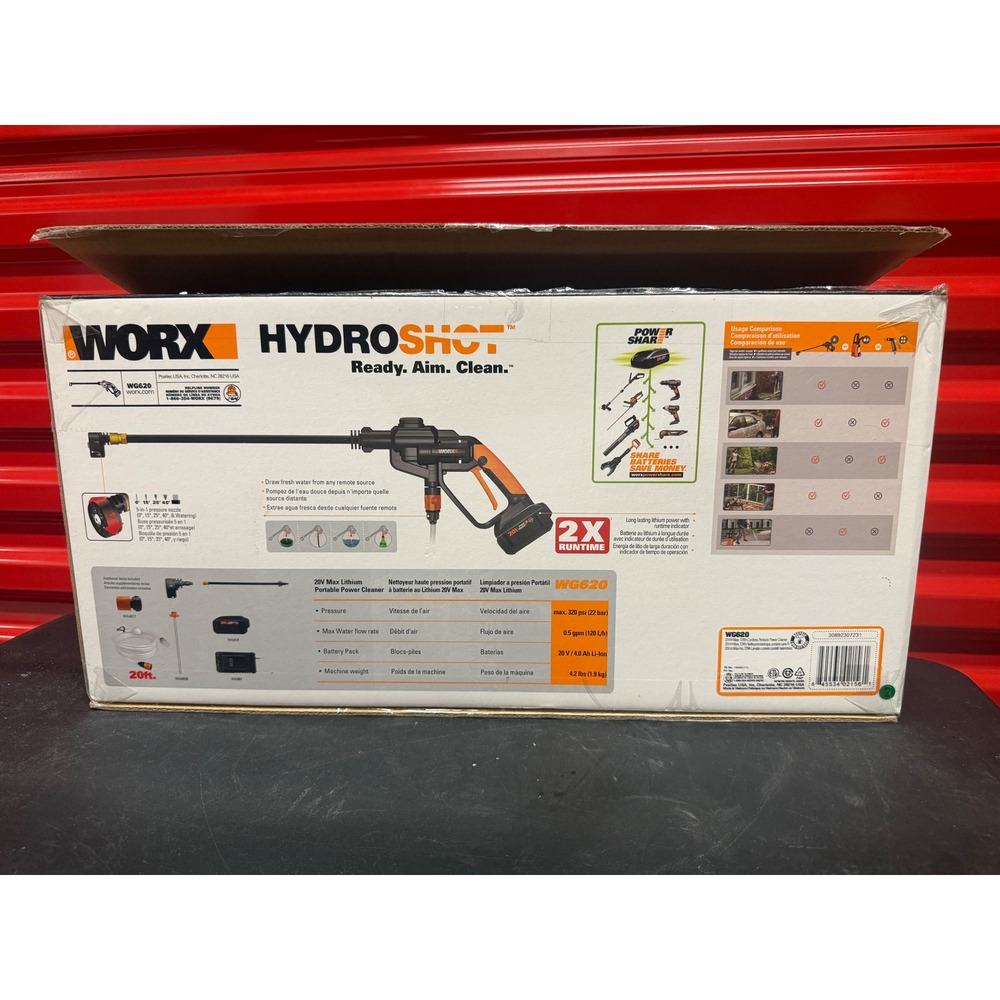 Worx Hydroshot‎ WG620 20V Cordless Portable Power Cleaner 320 PSI Kit